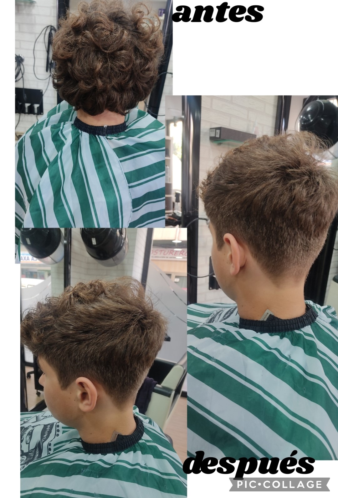 Comparación de corte de cabello masculino antes y después en el salón de peluquería en Vélez-Málaga.